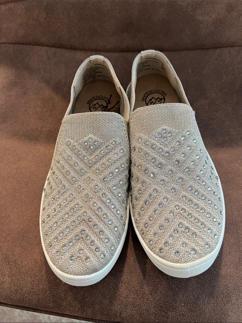 White Mountain Taupe Slip-On Embellished Casual Sneakers